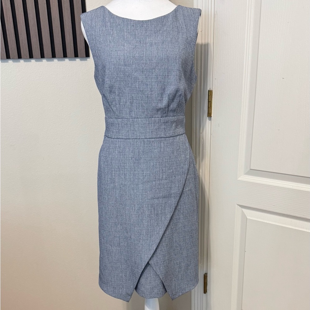 Asymmetrical Blue Gray Sleeveless Wrap Dress